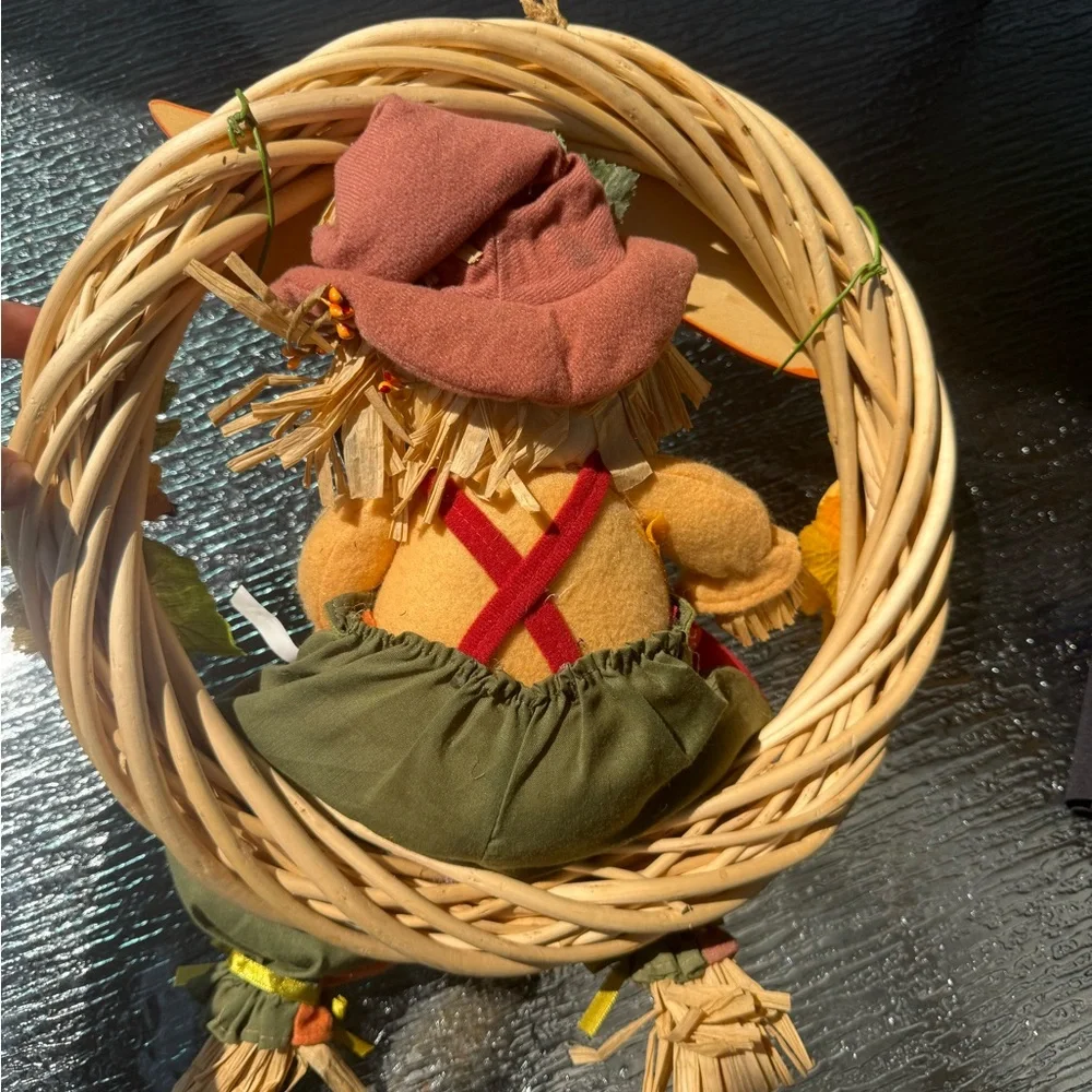 Colorful Patchwork Scarecrow Welcome Wreath GUC